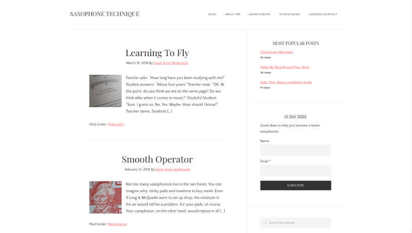 Screenshot of Saxophone Technique website